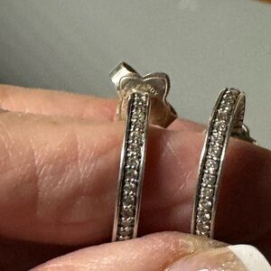 David Yurman Diamond Elegant Silver Hoop Earrings 1”